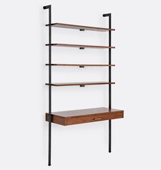 a wooden shelf with two shelves on it