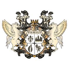 a family crest with two birds and an eagle