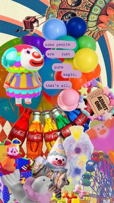 a collage of balloons, toys and other items with words above them that say some people are just born here