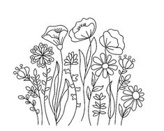 a line drawing of flowers in black and white with the words,'flower garden '