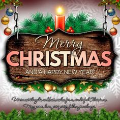 a merry christmas and a happy new year greeting card with an image of a wooden sign