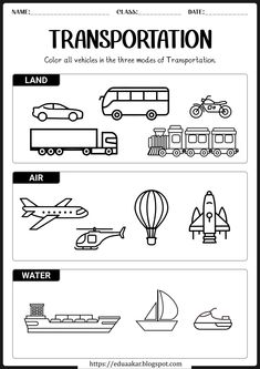 transportation worksheet for kids with pictures and words to color on the front page