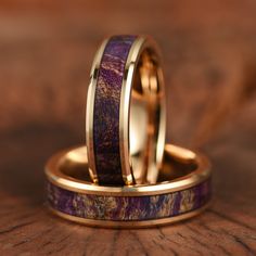 Rose Tungsten Box Elder Wood Men's Wedding Band 6MM Water Shield, Mens Wedding Rings Tungsten, Purple Sapphire Ring, Box Elder, Wood Wedding Band, Engagement Rings For Men