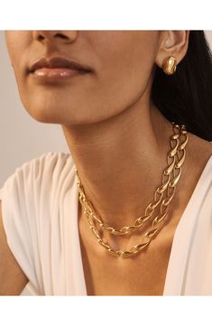 Fluid teardrop links form an elegant chain on this vermeil choker plated in recycled 18-karat gold. Exclusive US retailer 15" length; 2" extender Sterling silver/recycled 18k-gold plate Recipient of the Butterfly Mark certification, which identifies luxury brands that adhere to social and environmental best practices This brand meets Nordstrom Responsible Brands criteria: brand adheres to responsible social and environmental practices Gold Drop Chain Necklaces, Formal Gold Drop Necklace With Chain, Gold Drop Necklace With Chain, Gold Teardrop Chain Drop Necklace, Elegant Yellow Gold Teardrop Chain Necklace, Formal Teardrop Chain Necklace With Adjustable Chain, Modern Gold Drop Necklace With Adjustable Chain, Gold Teardrop Chain Necklaces, Elegant Gold Chain Necklace With Teardrop