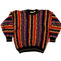 No Flaws Size Large Retro Cotton Crew Sweater, Colorful Grandpa Sweater, Casual Multicolor Jacquard Knit Sweater, Jacquard Knit Crew Neck Sweater For Streetwear, Multicolor Textured Knit Crew Neck Sweater, Vintage Coogi Sweater, Vintage Sweaters 90s Men, Closet Goals, Sweaters Crewneck