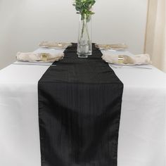 Accordion Crinkle Taffeta Table Runner - Black Dinning Room Sets, Linen Runner, Table Overlays, Banquet Tables, Wedding Table Settings, Linen Table Runner, Restaurant Decor, Table Covers, Event Decor