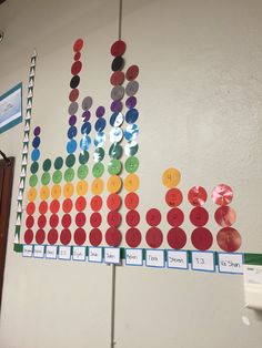 a bulletin board with different colored buttons on it