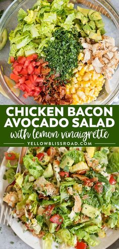 chicken bacon avocado salad with lemon mayo dressing is the perfect side dish for any meal