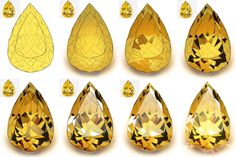 a set of golden diamonds with different shapes and sizes, on a white background stock photo