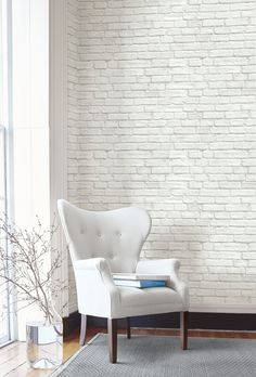 Vintage White Brick Peel-and-Stick Wallpaper by NextWall White Brick Wall Interior, Removable Brick Wallpaper, Brick Wallpaper Living Room, Faux Brick Wallpaper, White Brick Wallpaper, Brick Interior Wall, White Shiplap, Faux Brick, Brick Wallpaper