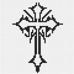 the cross is made up of squares and has been drawn in black on white paper