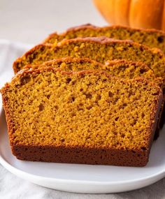 slices of pumpkin bread on a white plate