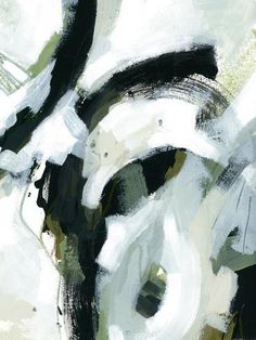 an abstract painting with white and black colors