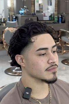 Medium Length Fade Hair Men, Hairstyles For Cowlicks Men, Latino Mens Hairstyles, Trendy Haircuts For Men Straight Hair, Mens Curly Hair Slicked Back, Mens Hairstyles For Growing Out Hair, Single Needle Tattoo Ideas For Men, Slick Back Taper Men, Mens Slickback Hairstyle