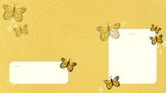 some yellow butterflies are flying around a white paper with an empty space for the text