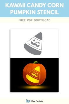 a pumpkin with a hat on it and the text kawai candy corn pumpkin stencil