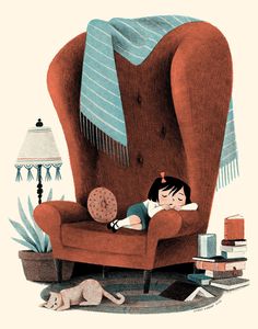 It's nice to fall asleep in a big cozy chair. Kids Reading Wallpaper, Ako Kresliť, Reading Books Illustration, Book Illustration Design, Sleepy Girl, Illustration Art Kids, Storybook Art, Cozy Chair, Book Illustration Art