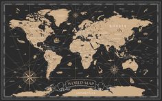 an old world map with all the countries and their names on black background, eps file