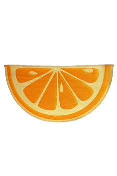 an orange slice cut in half on a white background