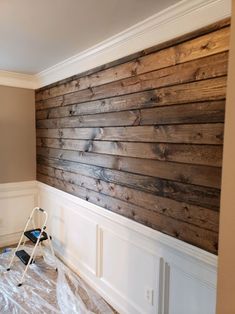 a room that has some wood on the wall