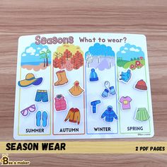 the seasons what to wear game is displayed on a table