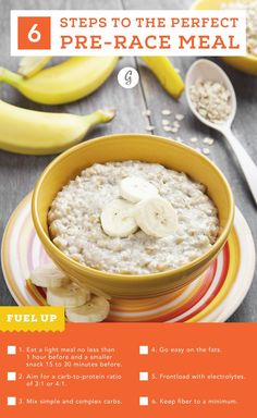 a bowl of oatmeal with banana slices on top and instructions for how to make it