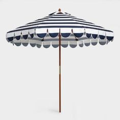 an umbrella with blue and white stripes on it