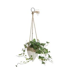 a hanging planter filled with green plants