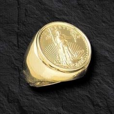 (eBay) Find many great new & used options and get the best deals for Without Stone US LIBERTY 20"mm COIN Vintage Fancy Ring 14k Yellow Gold Plated at the best online prices at eBay! Free shipping for many products! Superhero Rings, Gold Coin Ring, Yellow Gold Mens Rings, Eagle Coin, Gold Eagle, Mint Gold, Fancy Rings, Gold Nugget, Gold Signet Ring