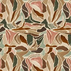 an abstract pattern with many different colors and shapes on the surface, including brown, green,