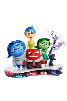 an image of some cartoon characters on a skateboard in the middle of a white background