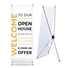 an open house sign with the words welcome and make an offer