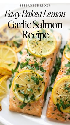 grilled lemon garlic salmon recipe on a white plate