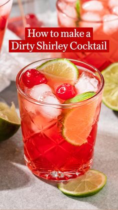 a drink with limes and cherries in it