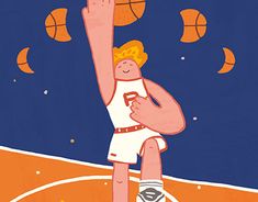 an illustration of a basketball player reaching up to dunk the ball