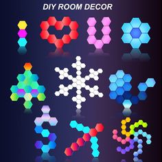 an image of a set of different colored geometric shapes on a dark background with the text diy room decor