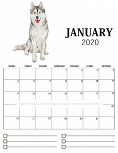 a calendar with an image of a husky dog