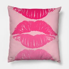 two pink lips on a pink background are featured in this pillow case that has been designed to look like lipstick