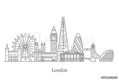 london england skyline line art drawing