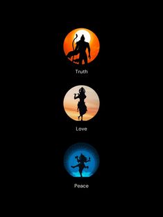 the four silhouettes of three different people on a black background