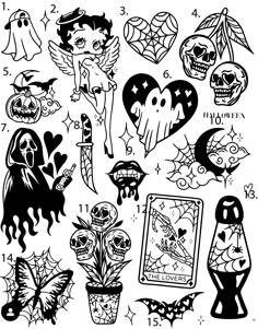 black and white halloween tattoo designs