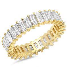 One of the most coveted rings in the Eriness Collection, the 14K Gold Diamond Vertical Baguette Ring speaks for itself. Featuring 3.40 carats of brilliant diamond baguette stones, this ring is an absolute showstopper.Pair our Diamond Vertical Baguette Ring with our Diamond Domed Ring and Large Diamond Eternity Band for a full diamond look. This item is custom order. Please allow 6-8 weeks for delivery. 3.40 carats SBR61-YG-WD All sales are final. Wedding Rings Baguette, White Wedding Rings, Gold Stacking Rings Wedding, Emerald Eternity Band, Wedding Band Rings, Baguette Ring, Gold Ear Cuff, Ear Cuff Earings, Circle Diamond