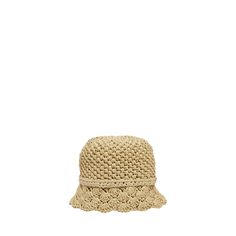 Valentino "Garden" crochet bucket hat in viscose and raffia Flat crown  Band on break; V-logo charm  Downturned brim  One size fits most  Made in Italy Raffia Bucket Hat, Garden Crochet, Crochet Bucket, Crochet Bucket Hat, Bucket Hat, Tops Designs, Crown, Italy, Luxury Fashion