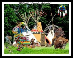 an image of native american people and animals in front of their teepees with the caption's name on it