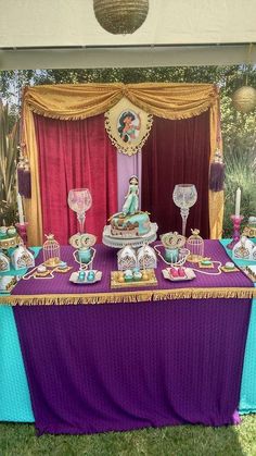 the table is set up for a princess party