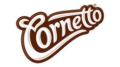 the logo for cornetto is shown in red and white on a white background,