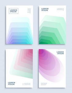 four abstract brochures in pastel colors with rounded shapes on white background illustration