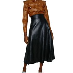 A New Day Genuine Leather Skirt , Womens Black A-Line Leather Paneled Midi Skirt Leather Wear, A New Day, Midi Length, New Day, Real Leather, Leather Skirt, Midi Skirt, Genuine Leather, Leather