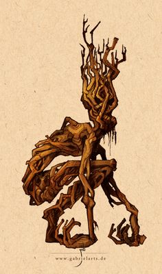 an artistic drawing of a tree with roots growing out of it's trunk and branches