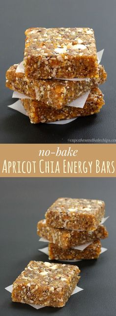 no bake apricot chia energy bars stacked on top of each other